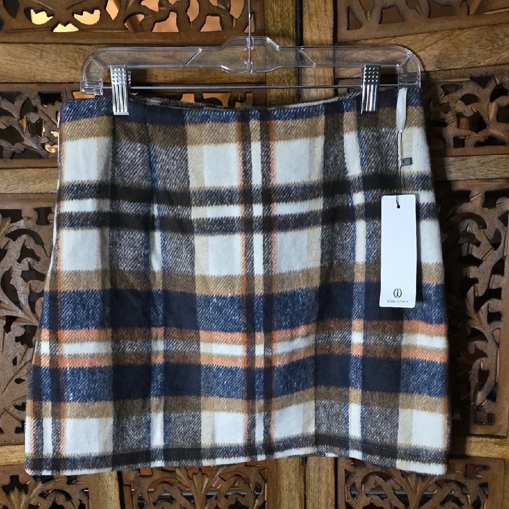 Stylish Plaid Mini Skirt in Blue and Brown